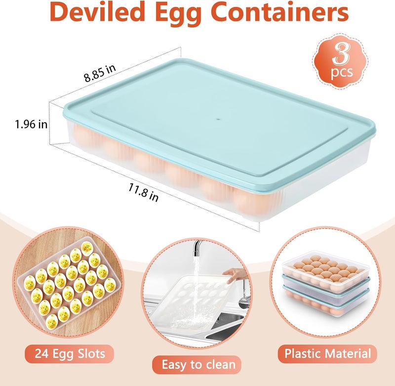 FACULX 3 Pack Deviled Egg Containers with Lid and 8 Pcs Deviled Egg Injector Piping Tool, Egg Organizer for Refrigerator, Fridge Stackable Countertop Portable Egg Platter (Blue) - Image 2